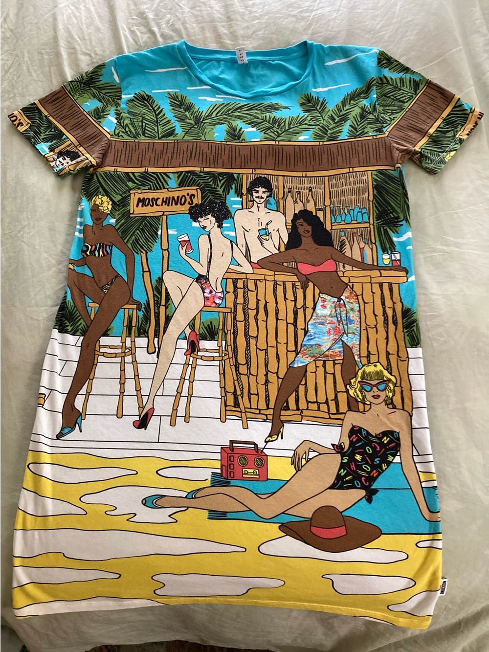 Moschino Swim Shirt Dress Tiki Bar Print